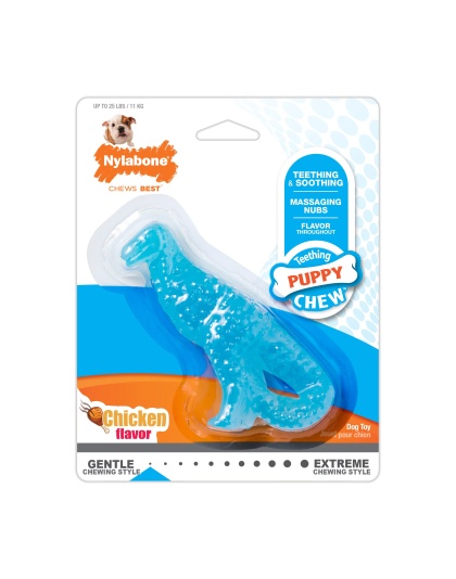 Nylabone Puppy Dental Dinosaur Chew Toy for Teething Puppies Dino Chicken Blue 1ea/SMall/Regular - Up To 25 Ibs.
