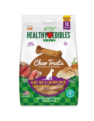 Nylabone Healthy Edibles AllNatural Long Lasting Roast Beef and Chicken Dog Chew Treats Variety, SMall/Regular  Up To 25 Ibs. 12 ct