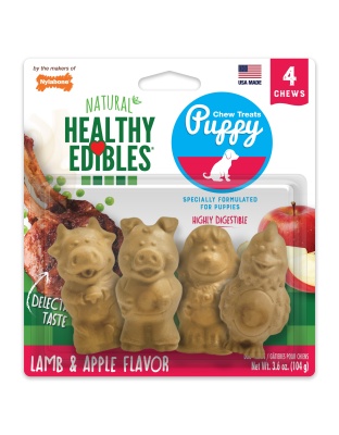 Nylabone Healthy Edibles Puppy AnimalShaped Lamb  Apple Dog Chew Treats Lamb  Apple, SMall/Regular  Up To 25 Ibs. 4 ct