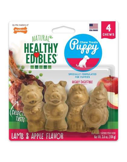 Nylabone Healthy Edibles Puppy AnimalShaped Lamb  Apple Dog Chew Treats Lamb  Apple, SMall/Regular  Up To 25 Ibs. 4 ct