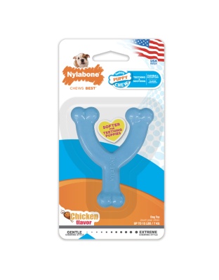 Nylabone Puppy Chew Toy Wishbone Chicken Blue 1ea/XS/Petite - Up To 15 lb