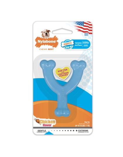 Nylabone Puppy Chew Toy Wishbone Chicken Blue 1ea/XS/Petite - Up To 15 lb