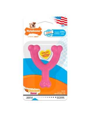 Nylabone Puppy Chew Toy Wishbone Chicken Pink 1ea/XS/Petite - Up To 15 lb