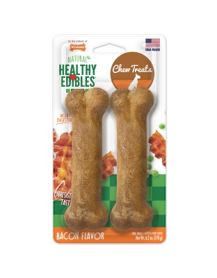 Nylabone Healthy Edibles AllNatural Long Lasting Bacon Chew Treats Bacon, Medium/Wolf  Up To 35 Lbs. 2 ct