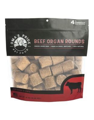 Omas Pride Dog Cat Freeze-Dried Beef Organ Rounds 16oz.
