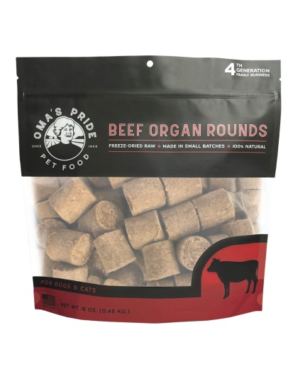 Omas Pride Dog Cat Freeze-Dried Beef Organ Rounds 16oz.