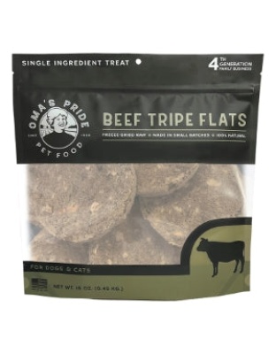 Omas Pride Dog Cat Freeze-Dried Beef Tripe Flats 16oz.