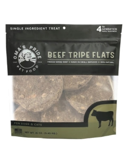 Omas Pride Dog Cat Freeze-Dried Beef Tripe Flats 16oz.