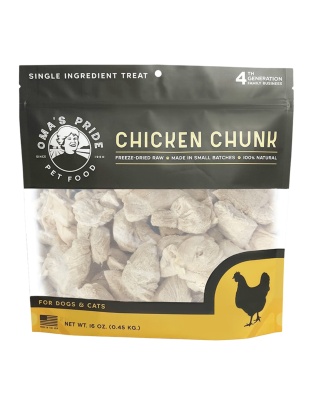 Omas Pride Dog Cat Freeze-Dried Chicken Breast Chunks 16oz.