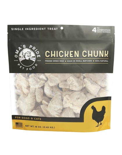 Omas Pride Dog Cat Freeze-Dried Chicken Breast Chunks 16oz.