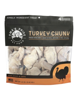 Omas Pride Dog Cat Freeze-Dried Turkey Breast Chunks 16oz.
