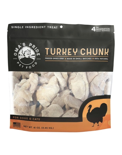 Omas Pride Dog Cat Freeze-Dried Turkey Breast Chunks 16oz.