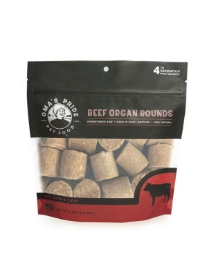 Omas Pride Dog Cat Freeze Dried Beef Organ Rounds 4oz.