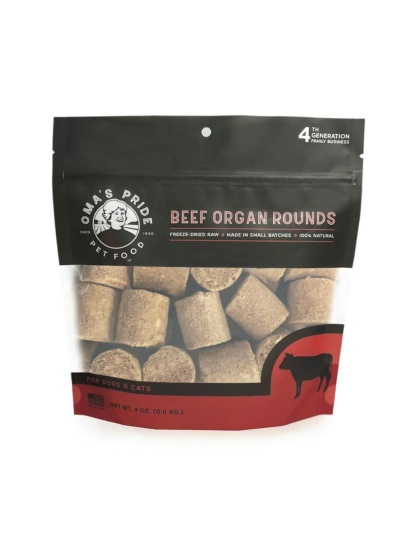 Omas Pride Dog Cat Freeze Dried Beef Organ Rounds 4oz.