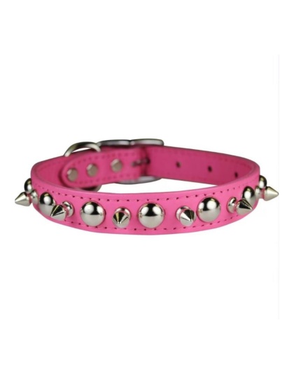 Omni Pet Leather Spike/Stud Dog Collar Pink 3/4 x 16in.
