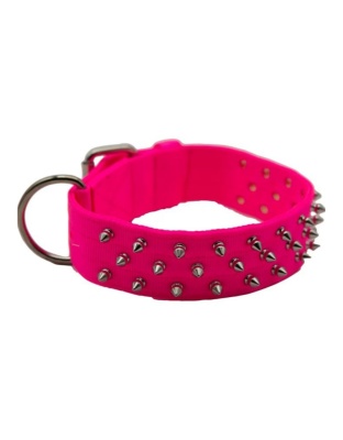 Omni Pet Bravo Nylon Spiked Dog Collar Neon Pink 29in.