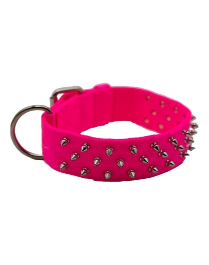 Omni Pet Bravo Nylon Spiked Dog Collar Neon Pink 29in.