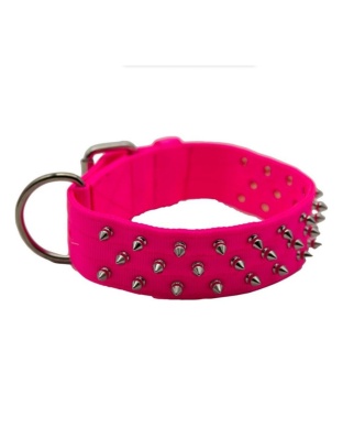 Omni Pet Bravo Nylon Spiked Dog Collar Neon Pink 23in.