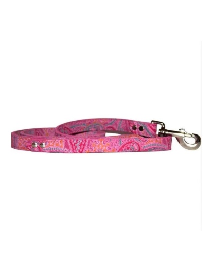 Omni Pet Leather Paisley Dog Leash Pink 3/4in. x 4ft.
