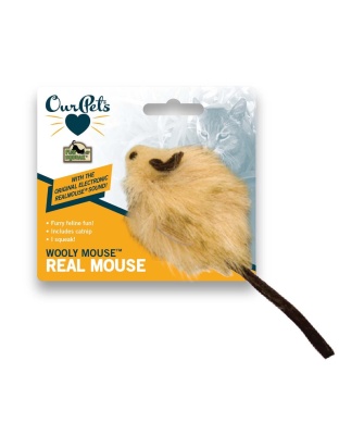 OurPets Wooly Mouse Squeaking Long-haired Mouse Cat Toy with Catnip Inside Brown 1ea