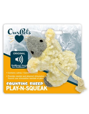 OurPets Play N Squeak Counting Sheep Catnip Toy Yellow, Grey 1ea