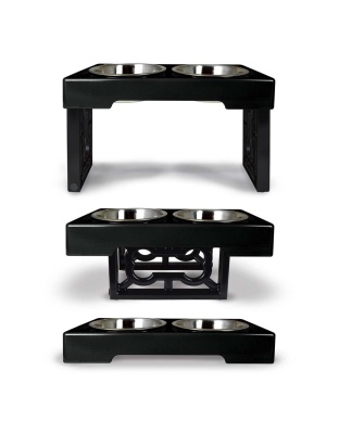 OurPets Barking Bistro Adjustable Elevated Dog Feeder Black 1ea
