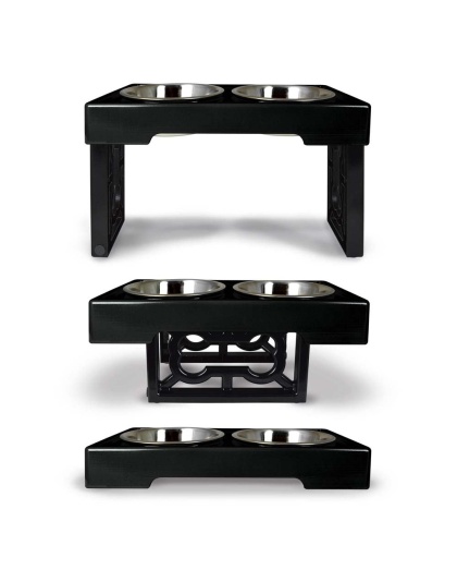 OurPets Barking Bistro Adjustable Elevated Dog Feeder Black 1ea