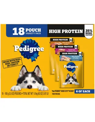 Pedigree High Protein Adult Wet Dog Food Pouch Variety Pack 3.5oz. (Case of 18)