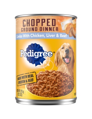 Pedigree Chopped Ground Dinner Chicken, Beef and Liver Canned Dog Food 12Ea/13.2 Oz
