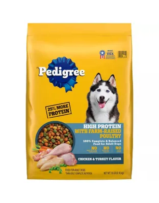 Pedigree High Protein Adult Dry Dog Food w/Farm-Raised Poultry Chicken & Turkey 1ea/18 lb
