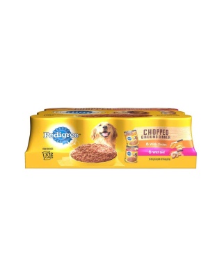 Pedigree Chopped Ground Dinner Adult Wet Dog Food Variety Pack (Beef, Chicken) 13.7oz. (Case of 12)