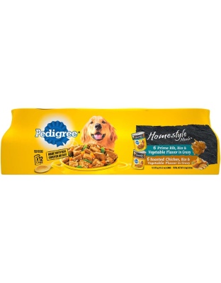 Pedigree Homestyle Meals Adult Wet Dog Food Variety Pack (Prime Rib, Roasted Chicken) 13.2oz. (Case of 12)