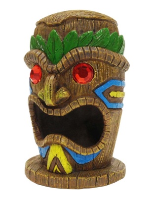 Penn-Plax Tiki Mask-Gazer Aquarium Ornament Brown/Green 1ea/4 in, SM