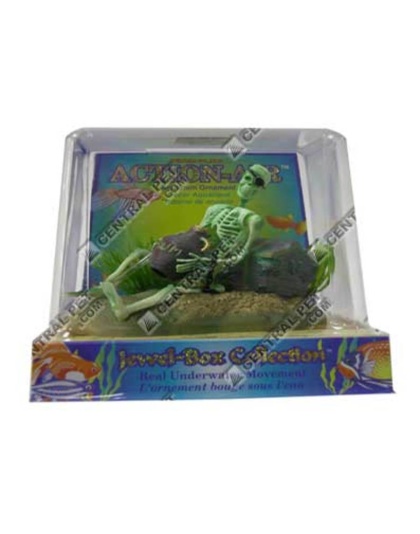 Penn-Plax Skeleton w/Jug & Treasure Chest Air Aquarium Ornament Multi-Color 1ea
