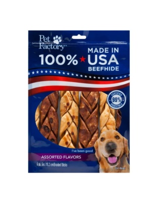Pet Factory 100% Made in USA Beefhide Braids Assorted 6in.-6 Pk