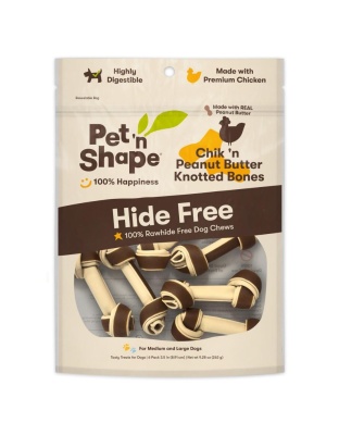 Pet 'N Shape Chik'n Peanut Butter Knotted Bones Hide-Free Dog Treat 1ea/6 ct