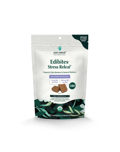 Pet Releaf Stress Edibites Cbd Medium/Large Dog 7.5oz. Peanut Butter Carob 6Mg