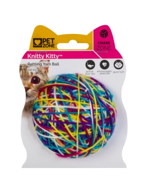 Pet Zone Products Knitty Kitty Rattle Yarn Ball Cat Toy SM  (2 pack)