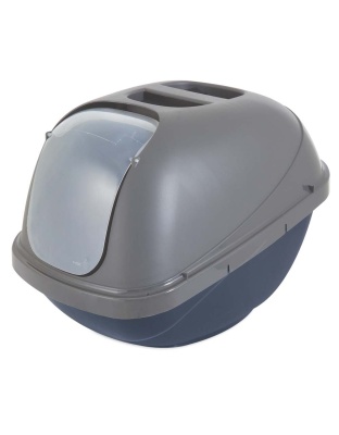 Petmate Basic Hooded Cat Litter Box Blue Steel Base/Pearl Silver Hood 1ea/Jumbo