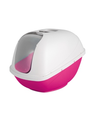 Petmate Basic Hooded Cat Litter Box Hot Pink Base/Pearl White Hood 1ea/Jumbo