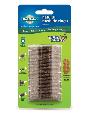 Busy Buddy Natural Rawhide Rings Peanut Butter 1ea/LG, Size C