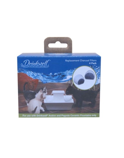 Drinkwell Single Cell Charcoal Replacement Filters for Avalon & Pagoda Ceramic Fountains White 1ea/4 pk