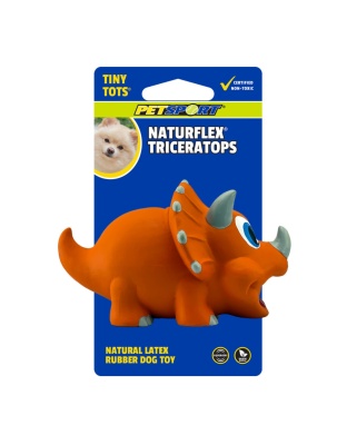 Petsport USA NaturFlex Dinosaur Latex Dog Toy Triceratops, 4ea/4 in, Tiny Tot