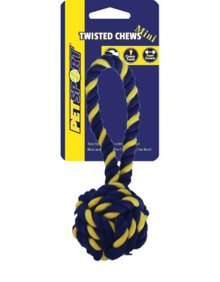 Petsport USA Twisted Chew Monkey Fist Dog Toy Blue, Yellow 1ea/7 in, Mini