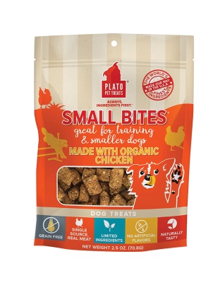 Plato Dog Small Bites Grain Free Organic Chicken 2.5oz.