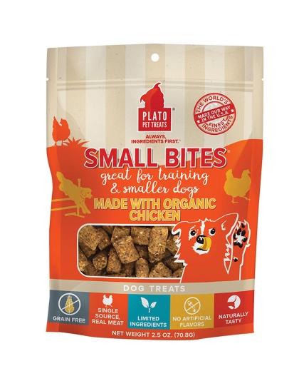 Plato Dog Small Bites Grain Free Organic Chicken 2.5oz.