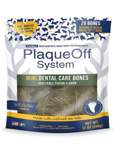 Proden Plaqueoff System Mini Dental Care Bones Vegetable Fusion Flavor Dog Treats; 12oz.