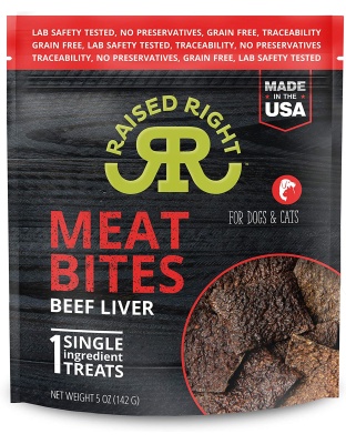 Raised Right Dog Cat Meat Bites Beef 5oz. (Case of 6)