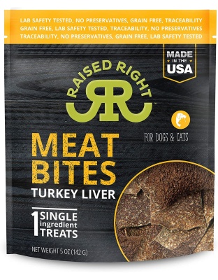 Raised Right Dog Cat Meat Bites Turkey 5oz. (Case of 6)