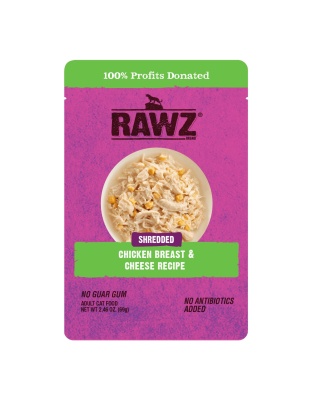 Rawz Shredded Cat Pouch Chicken Breast Cheese 2.46oz./8 Pouches/(Case of 6)